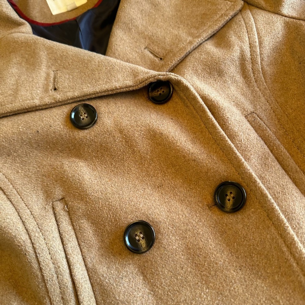 Thread Supply Peacoat Womens Medium M Wool Blend Camel Tan Coat Double Breasted - Picture 8 of 10